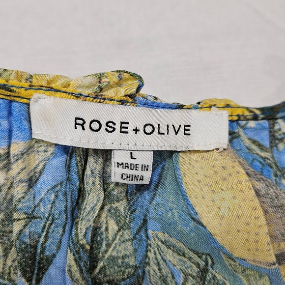 Rose + Olive Womens Blue Lemon Floral Tassel V-Neck Flutter Sleeve Blouse Large - Picture 6 of 10